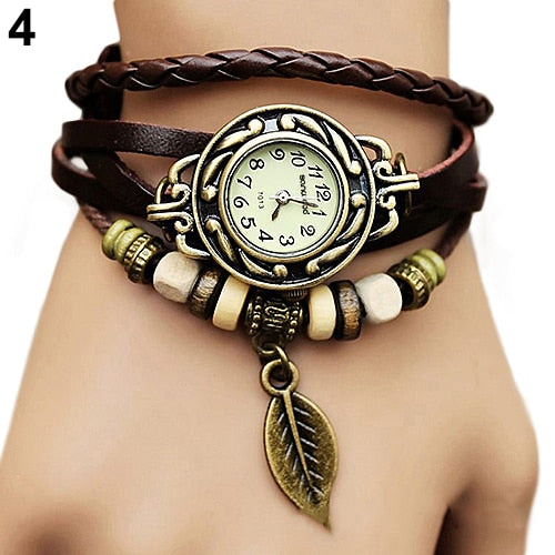 2018 hot Retro Butterfly Leaf Fashion leather Bracelet Water Quartz Hand Clock Women Wrist Watch Wristwatch 1HHB 6T33 C2K5W