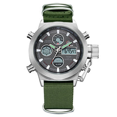 Fashion Army Cool Men Military Watch Canvas Strap Hours Steel Case 3 ATM Waterproof  Sports  LED Digital Analog Quartz Clock